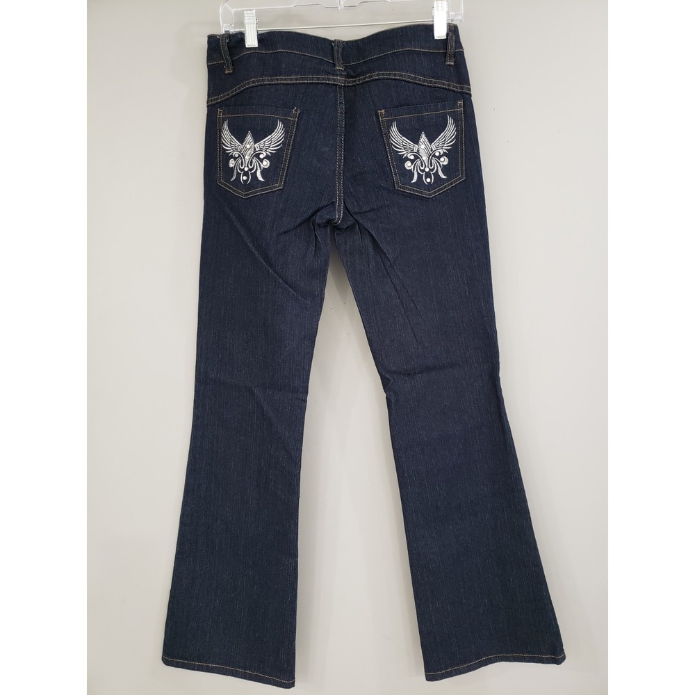 NEW Embroidered Rhinestone BONGO y2k vintage 90s flare jeans dark wash juniors 9